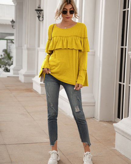 Round Neck Flare Sleeve Top