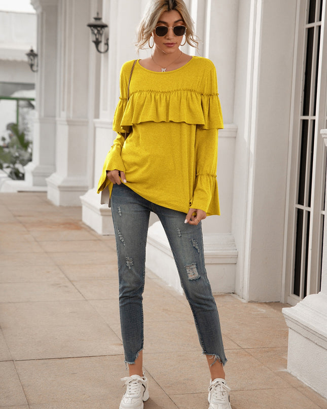 Round Neck Flare Sleeve Top
