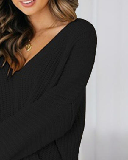 V-Neck Long Sleeve Mini Sweater Dress