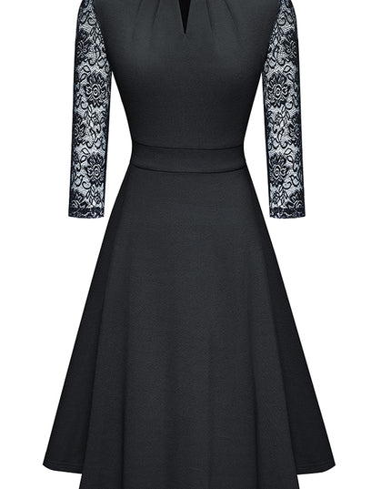 Round Neck Three-Quater Sleeve Cutout Dress