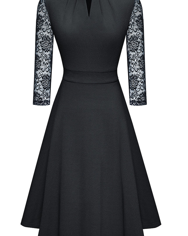 Round Neck Three-Quater Sleeve Cutout Dress
