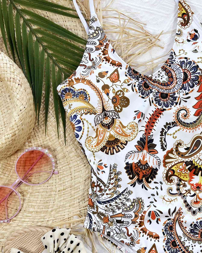 Printed Tie Back Scoop Neck One-Piece Swimsuit